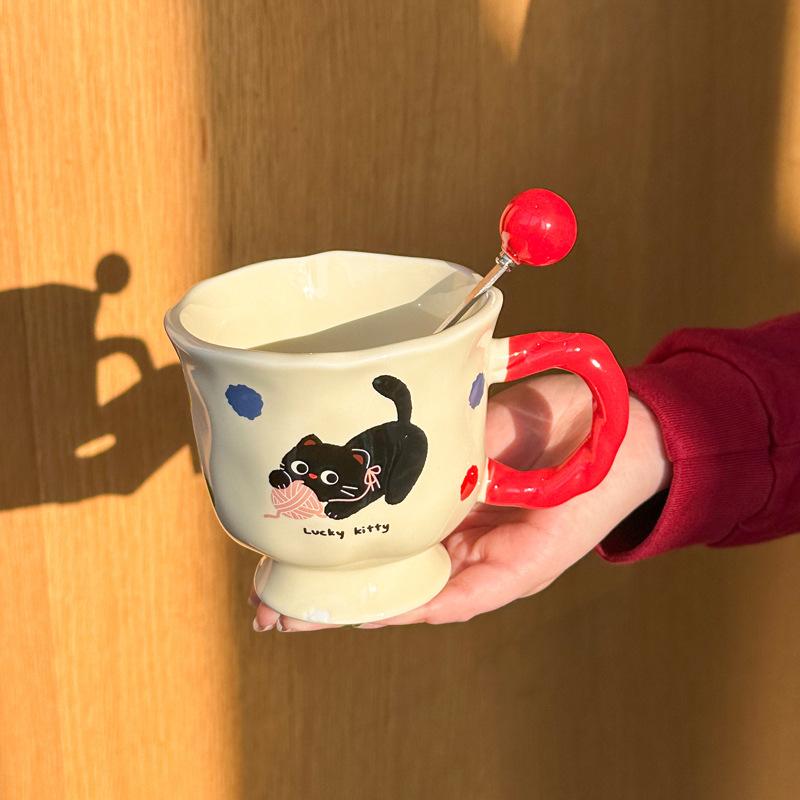 Cute cat apple ceramic mug as a gift, couple drinking cup for girls' birthday gift gift gift box