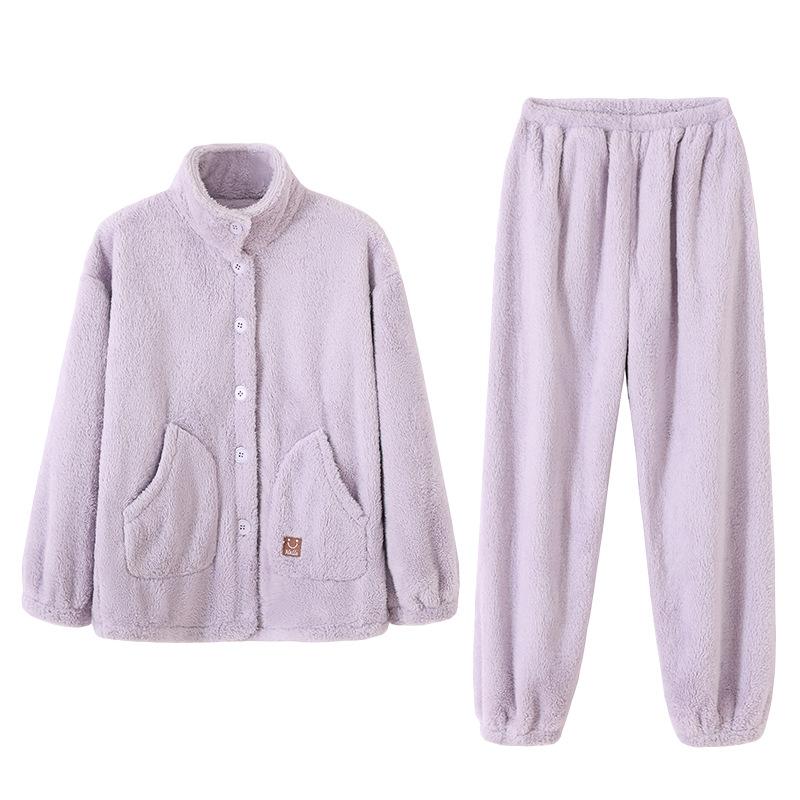 Pajamas Women'S Winter Fleece Thickened Coral Fleece Winter Flannel Large Size Loungewear Warm Set