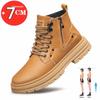 Fashion Men Boots Elevator Shoes High Quality Zip Leather Boots Hidden Heels Heightening Shoes Man Increase Insole 7cm Masculino Taller