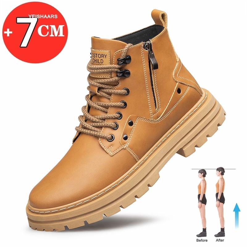 Fashion Men Boots Elevator Shoes High Quality Zip Leather Boots Hidden Heels Heightening Shoes Man Increase Insole 7cm Masculino Taller
