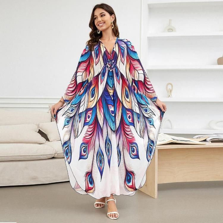 Beach Vacation Women Summer Kaftans Maxi Dresses Printed Cover Ups Swimwear Big Sales Factory Supply Bathing Suits