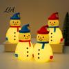 Decorative Plastic Snowman Figure Christmas LED Night Light, Portable Cartoon Desk Lamp with Hanging Ring for Indoor Holiday Scene Setup Party Decor,