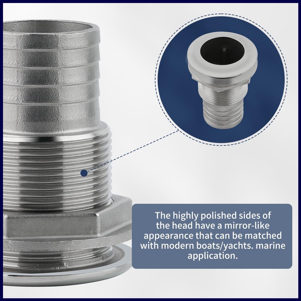 Marine 316 Stainless Steel Thru Hull Fitting Connector Half Thread Water Outlet Boat Bilge Drain Hose Fitting