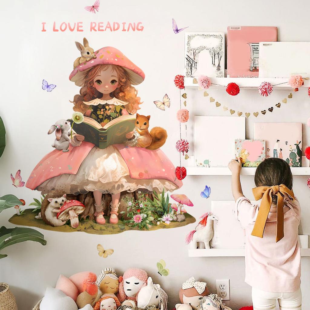 Cartoon Girl Butterfly Squirrel English Wall Sticker Children's Room Home Decoration Pvc Self-adhesive Wall Sticker