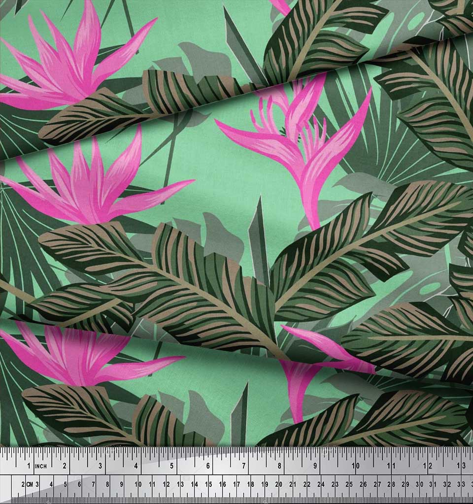 Soimoi Japan Crepe Satin Stoff Blomster & Blader Tropisk Stoff Prints etter meter 42 tommer