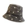 Spring and Summer Hat Women's Foldable Embroidered Flower Denim Bucket Hat Women's Trendy Retro Old Versatile Washbasin Hat