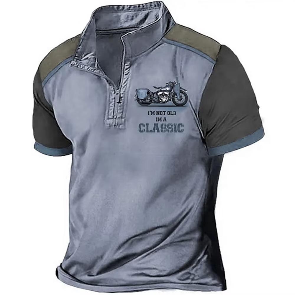 Retro Men's 3D Print Short Sleeve Polo with Zipper Lapel