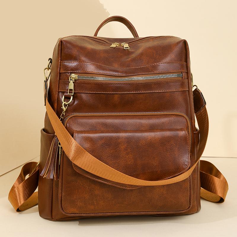 Mochila Retro para Mujer de Gran Capacidad para Viaje Diario con Borla