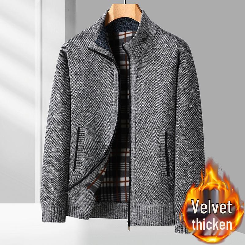 Woodpecker Herren Fleece-gefütterte Strickjacke: Herbst/Winter-Ausgabe 2025 - Lässiger, warmer Pullover für Väter mittleren Alters.