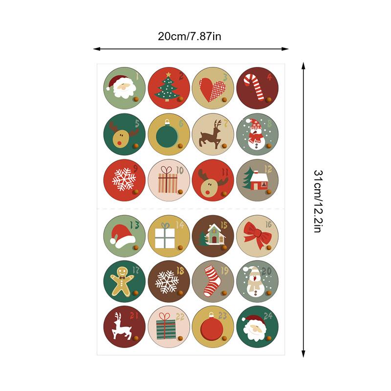 Adventní kalendář 1-24 Číslo Těsnící nálepka Multifunkční DIY Dárková krabička Cukroví Sušenky Balíček Štítek Dekorace Vánoční Adventní nálepka