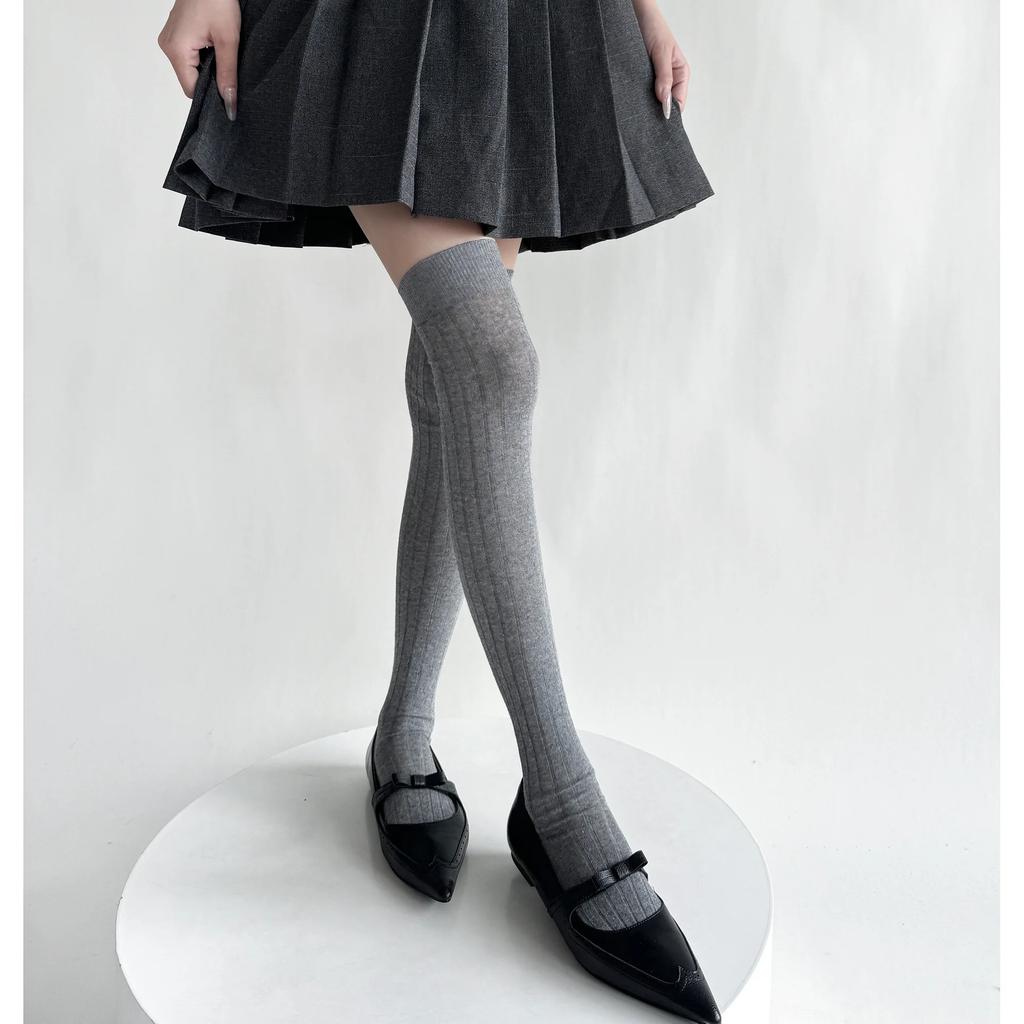 Damenstrümpfe, Baumwolle, dünn, atmungsaktiv, Kniestrümpfe, Oberschenkelstrümpfe, Schulmädchen, einfarbig, lange Socken, Oberschenkelstrümpfe