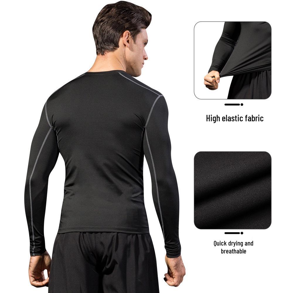 Men's Quick-Dry Sweat-Wicking Fitness Set: Long-Sleeve Top with Fake Two-Piece Design & Long Pants (1019+7010)