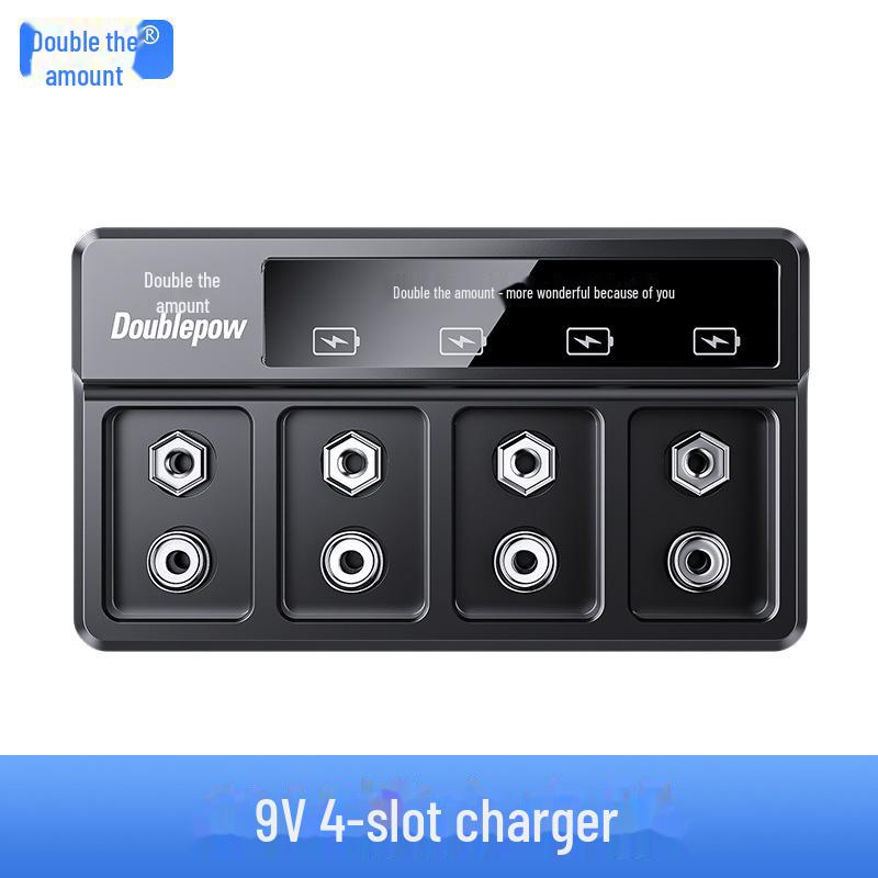 

Двойное зарядное устройство для батареек 9В со светодиодным дисплеем - Однослотовое, Многофункциональное Lithium Battery Four Slot Charger чёрный