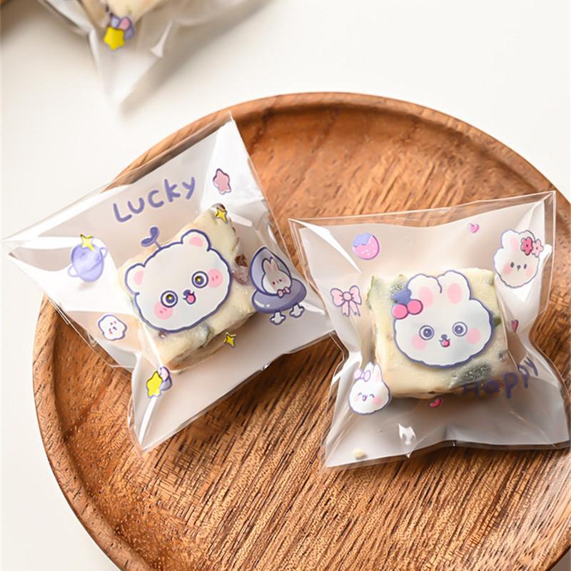 100Pcs 7x7cm Small Plastic Cartoon Animal Printed Self-Adhesive Packaging Cookie Candy Bags Child Birthday Party Favors