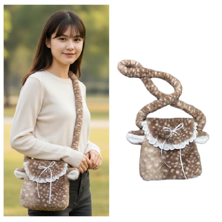 Cute Plush Crossbody Bag Small Shoulder Purses Phone Pouch Deer Shaped Purses with Magnetic Closure for Womens Girls