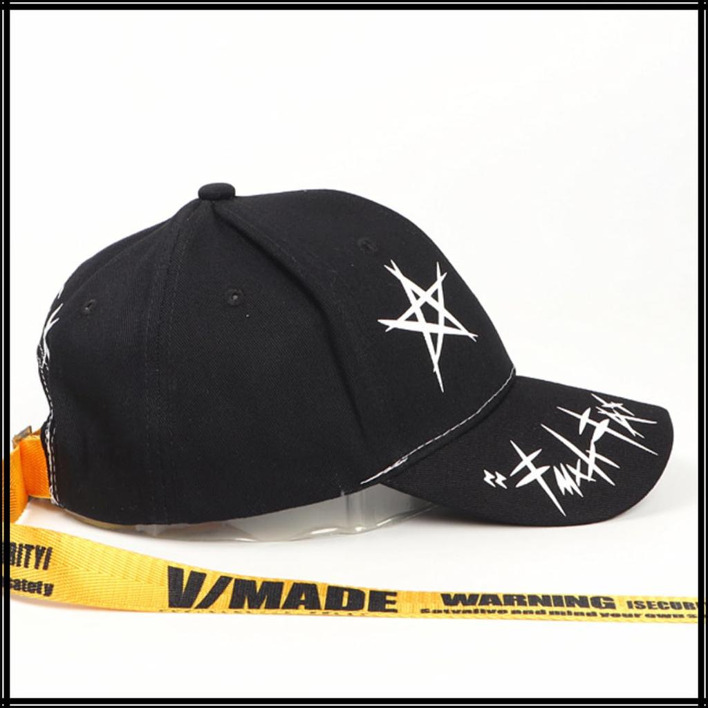 Hat Cap Star Peace Cool Sports Casual Monotone CZ525 Black [White Fang] Men's Women's (Two-tone Belt)