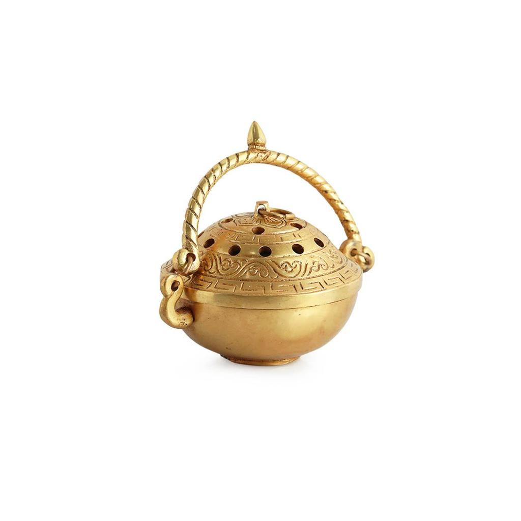 'Inayaat' Brass Dhoop Dani Incense Burner (Pure Brass, 4.2 Inches,) | Handcurved Brass Dhuna Dani Arti Loban Dani Dhoop Burner for Puja Dhoop Dani