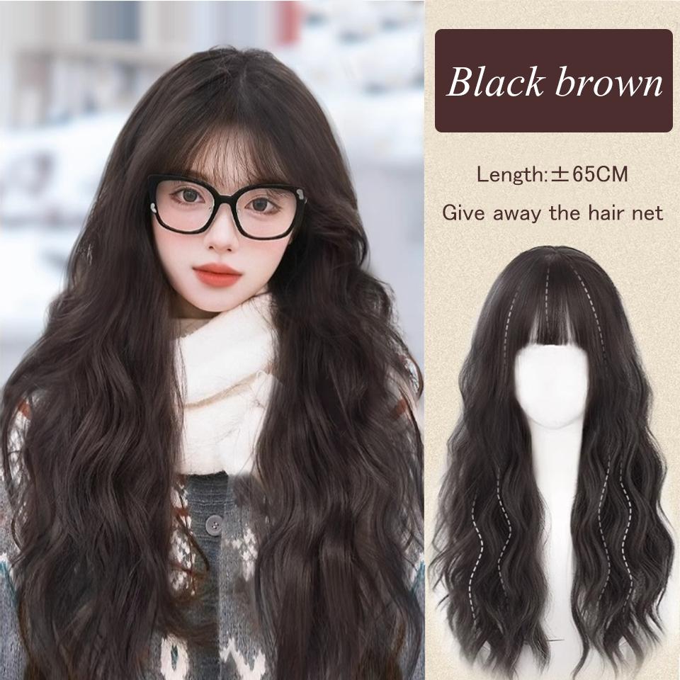 

WTB парик женский длинный волосы полный набор с челкой натуральный синтетический волос рябь воды ежедневный полный верхний парик набор