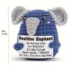 Handmade Crochet Positive Elephant Figurine with Message Card - Cute Knit Elephant Car Dashboard Decor Emotional Support
