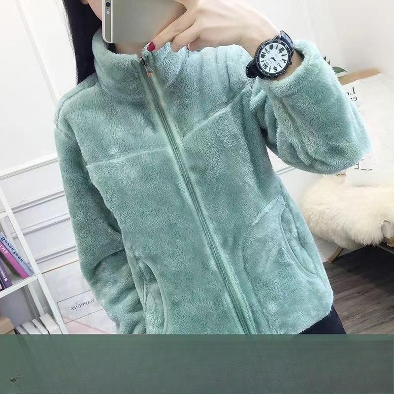 Women's Trendy Winter Coats with Velvet and Thickened Double-sided Velvet Stand-up Collar Warm Sweatshirt for Women Cardigan Zipper Fleece for Women