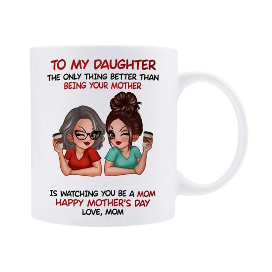 

Керамическая кружка для дочери Персонализированная кофейная чашка с нескользящей ручкой Высокотемпературный обжиг Многоцелевой подарок на День матери, День рождения, Рождество белый