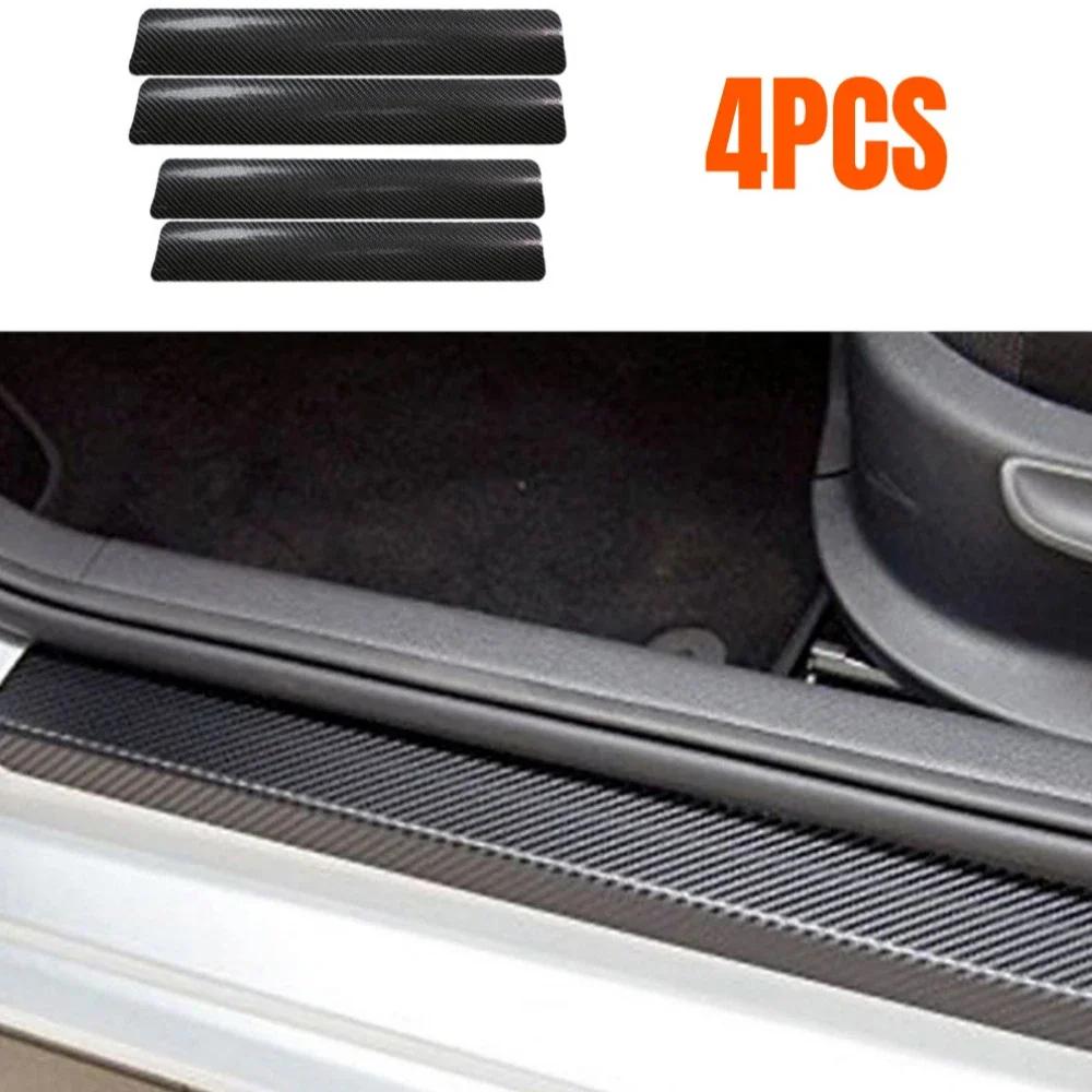 4Pcs 3D Carbon Fiber Car Stickers Car Threshold Anti-kick Protector Strip Auto Door Anti Scratch Tape Protect Film Car Sticker