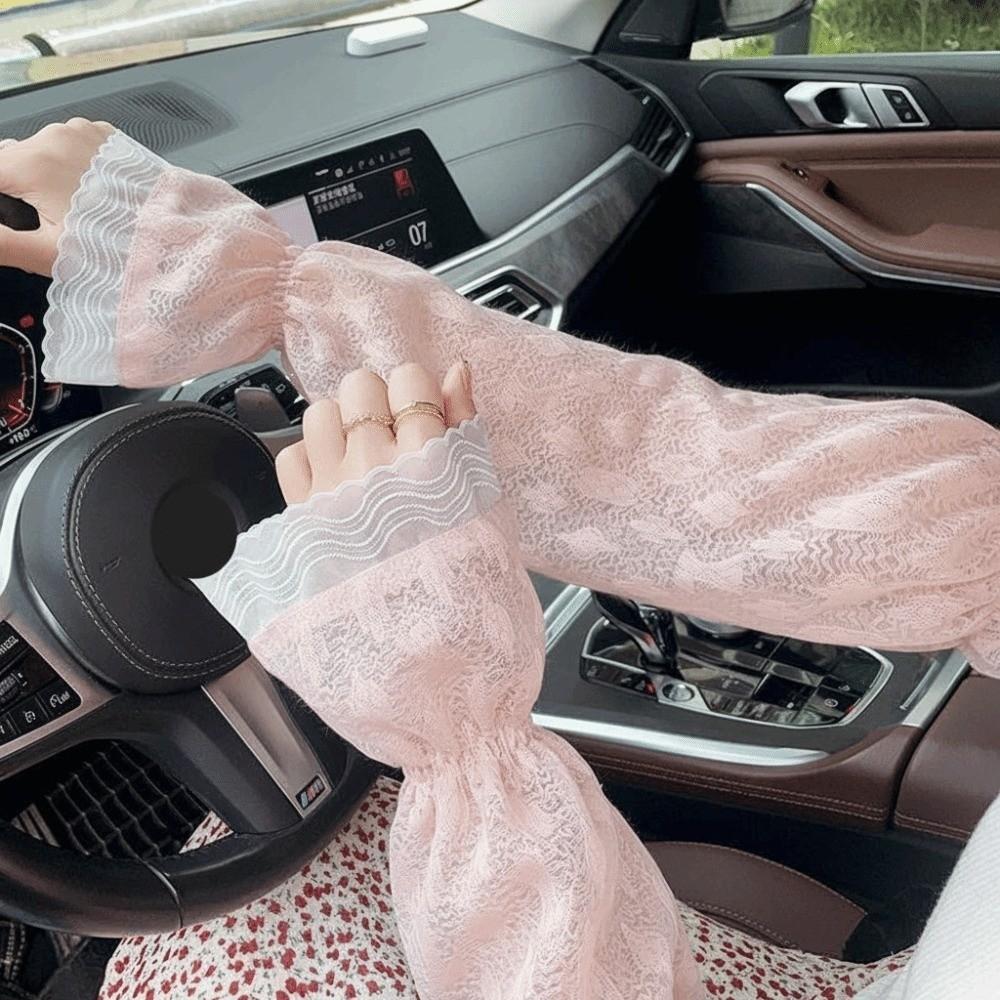 Fashion Breathable Sun Sleeves Long Sun Protection Driving Gloves Loose Fit Anti-UV Floral Lace Gloves