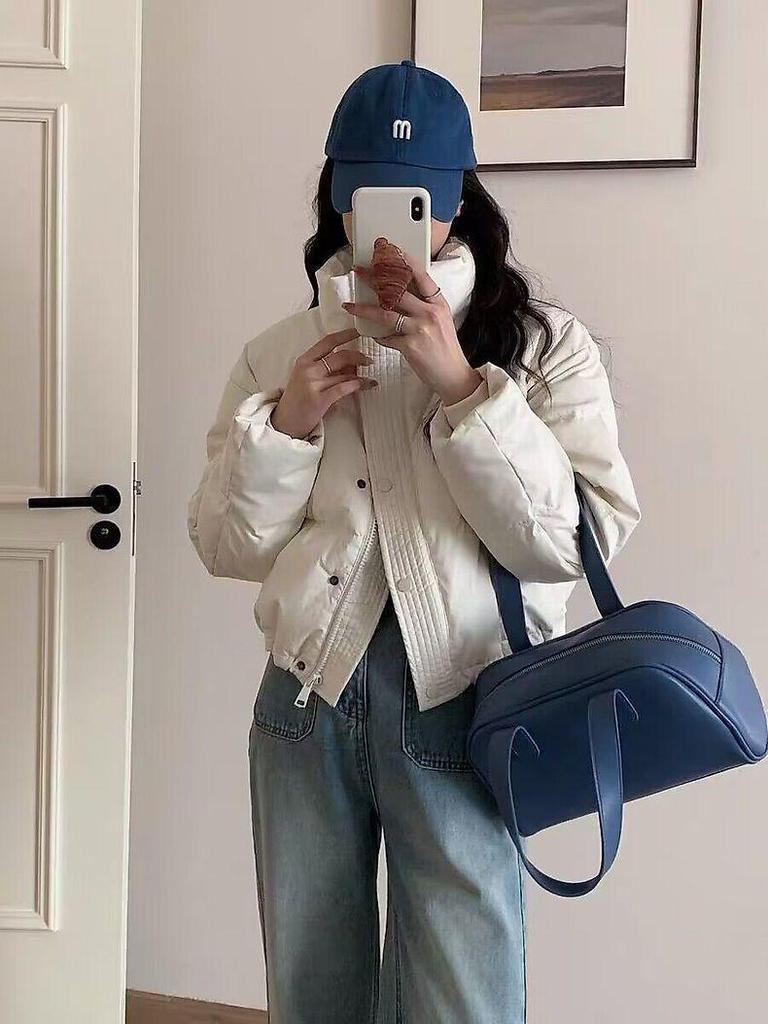 Women's 2024 Short Style Loose Thickened PU Leather and Cotton Jacket