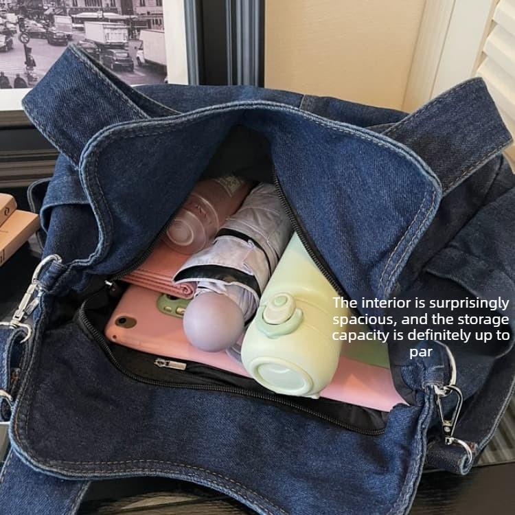 Bolsa tote de brim lavado de grande capacidade bolsa de ombro feminina