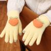Autumn and Winter New Gloves Female Cycling Warm Winter Velvet Thickened Five Fingers Cute Peach Ins Wind