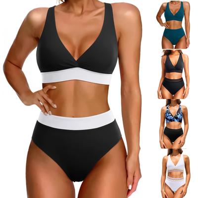 Dámské dělené sexy bikiny módní plavky s vysokým pasem, vyztužené bez ocelové podprsenky