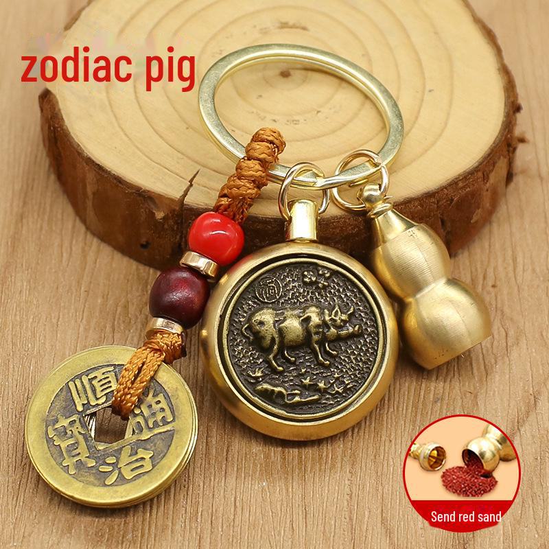 Schlüsselanhänger mit zwölf Sternzeichen, Schlangenwächter, rotierendem Ornament der fünf Kaiser und Buddha