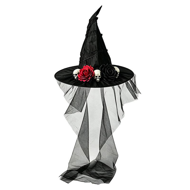 Halloween Witch Hat with and Rose Mesh Decorative Costume Hat for Party