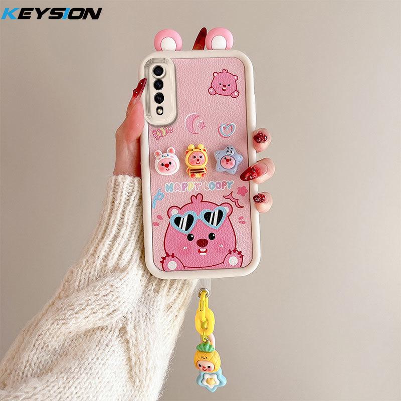 KEYSION Cute Ear 3D Cartoon Case for Samsung A50 A50S with Bracelet Soft Silicone Shockproof Phone Back Cover for Galaxy A30S