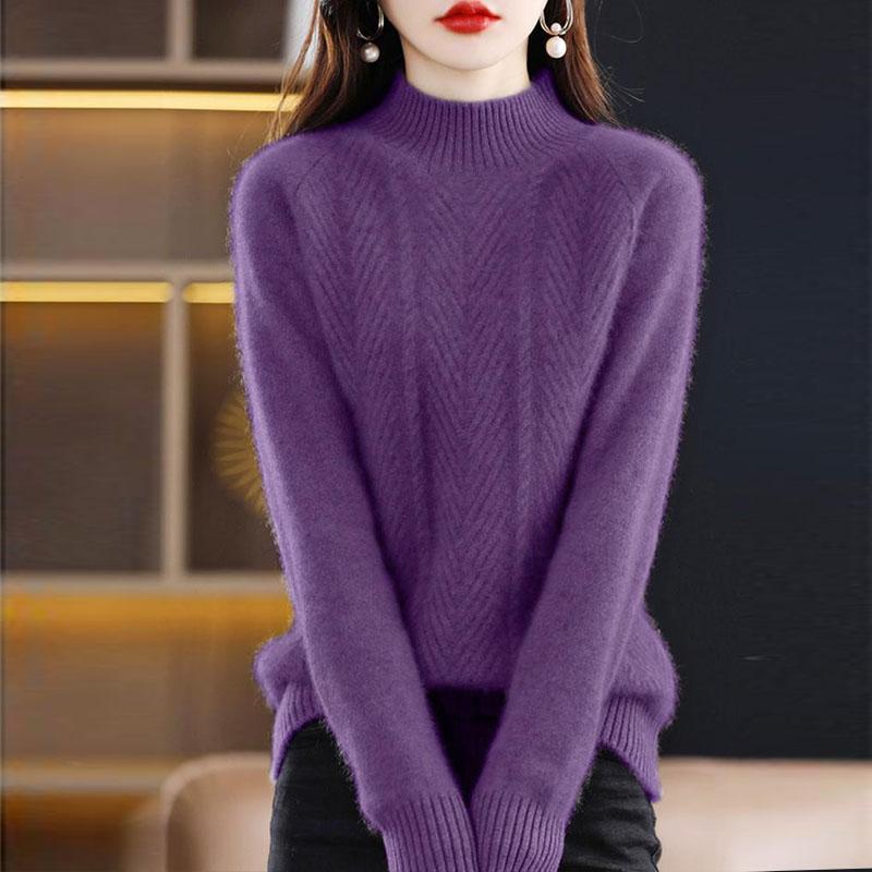 Pulover de cașmir, pulover pentru femei, toamnă și iarnă, casual, cu jumătate de gât înalt, pulover tricotat cu mânecă lungă, pulover pentru femei.
