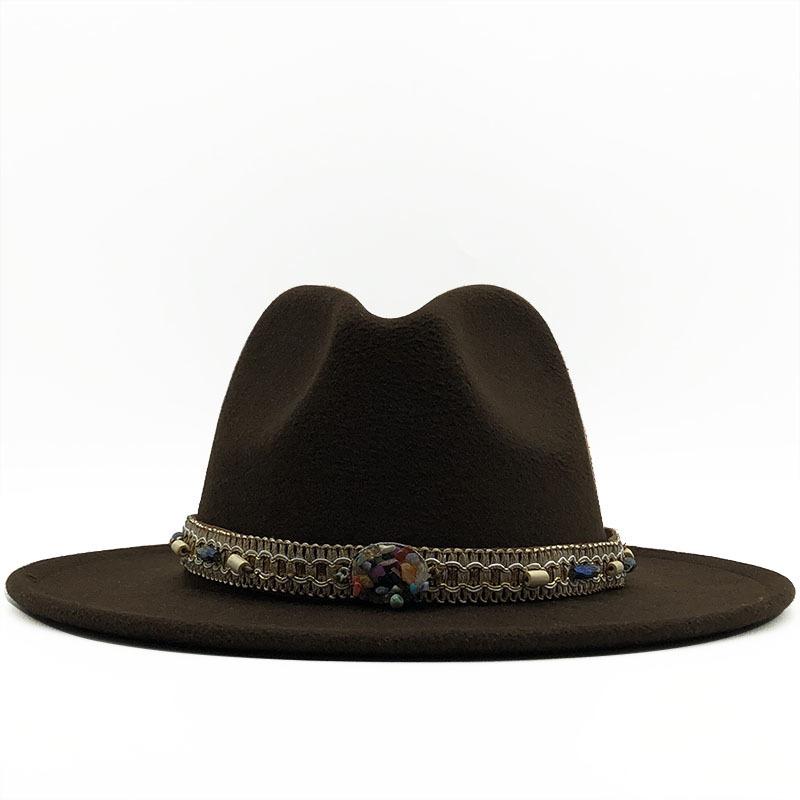 Woolen Top Hat European and American Fashion Ethnic Style Hat Flat-brimmed Big-brimmed Jazz Hat