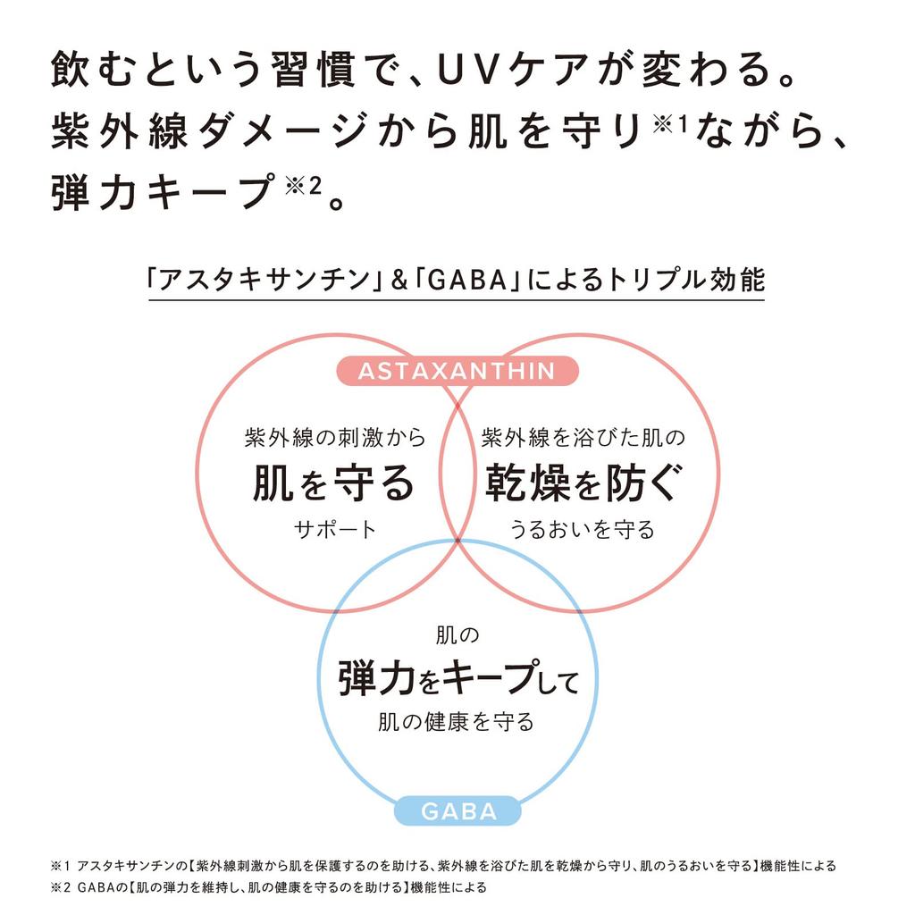 ReFa UV TUNE Supplement - Sun Protection Tablets with Astaxanthin & GABA, 60 Pills, Functional Food, 2 per Day Dosage