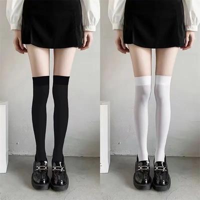 Stockings Summer Thin Thigh High Black White Socks Lolita Cute Solid Over the Knee White Stockings Socks