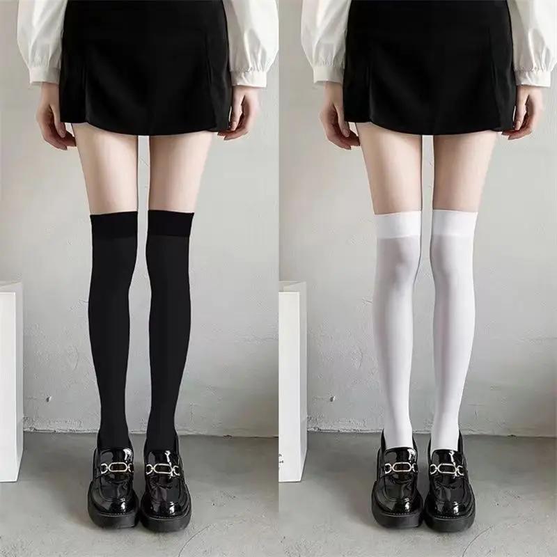 Stockings Summer Thin Thigh High Black White Socks Lolita Cute Solid Over the Knee White Stockings Socks
