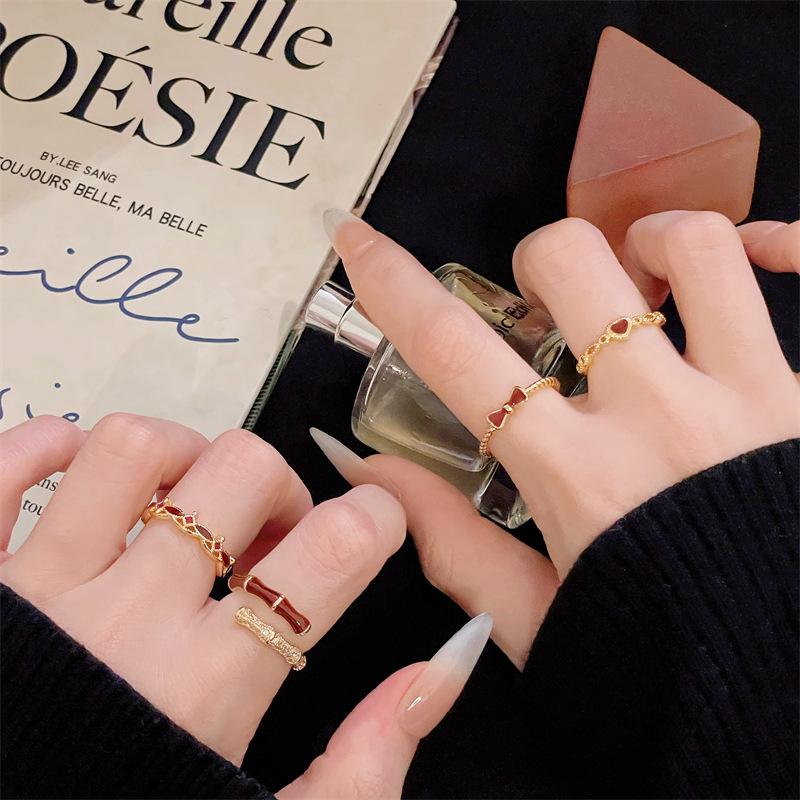 Angola Red Medieval Court Open Ring Retro Enamel Light Luxury Personality Adjustable Stacked Index Finger Ring