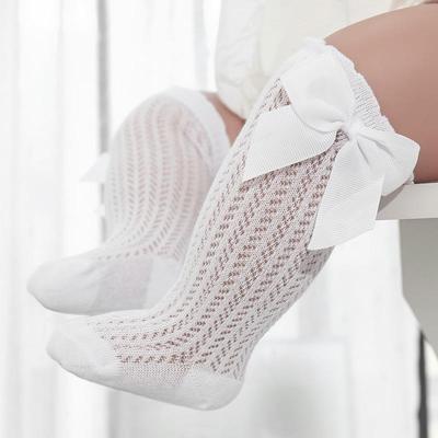 Summer Baby Girl Socks Cute Big Bows Soft Cotton Elastic Solid Color Mesh Newborn Socks Knee High Long Toddler Girl Socks