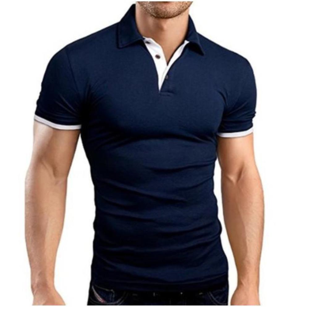 Herren Freizeit Polohemden Mode Kontrastfarben Design Umlegekragen Bequeme Oberteile Slim Fit Kurzarm T-Shirts
