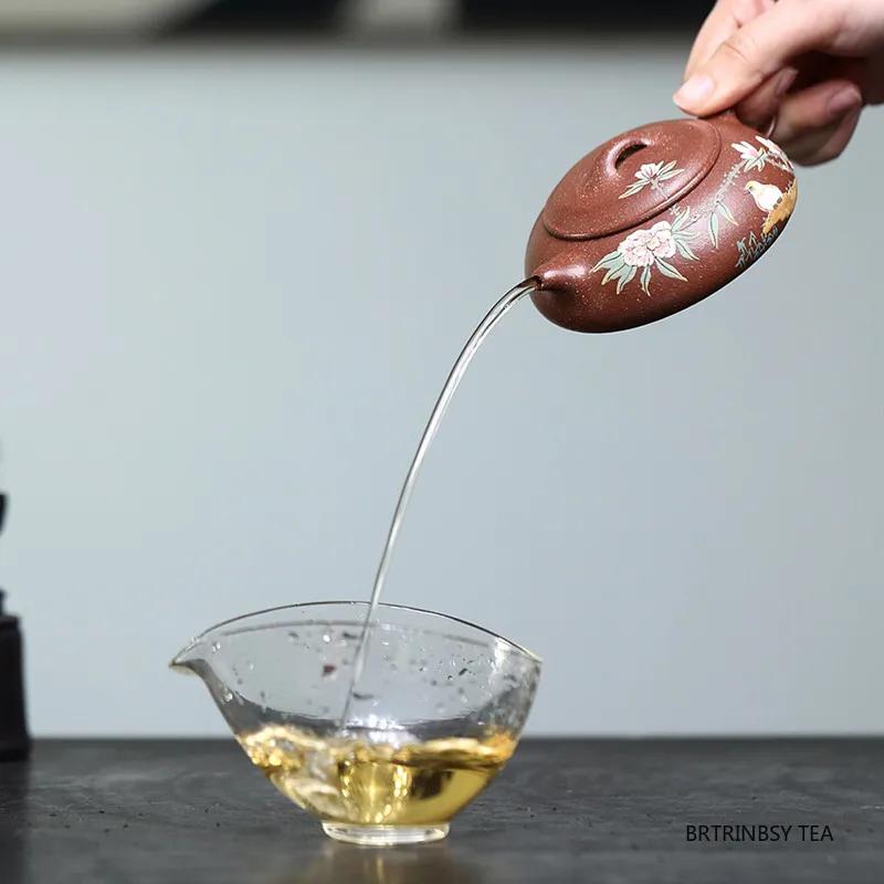 Chinese Yixing Purple Clay Teapot Tradition Household Tea Pot Handmade Flower Bird Beauty Kettle Raw Ore Zisha Tea Set 130ml