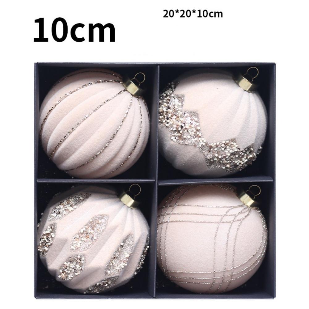4PCS 10cm Flocked Christmas Ball Ornaments Velvet Glitter Christmas Tree Ball Pendant Home Festive New Year Christmas Decoration
