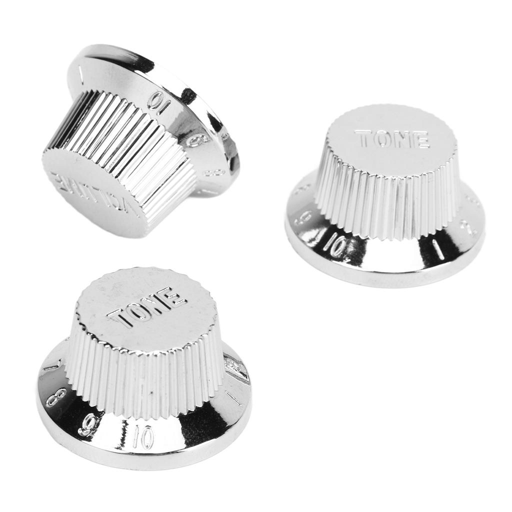 Guitar Top Hat Knob Plastic Silver 2T 1V Electric Guitar Speed Control Knob for Bass Replacement