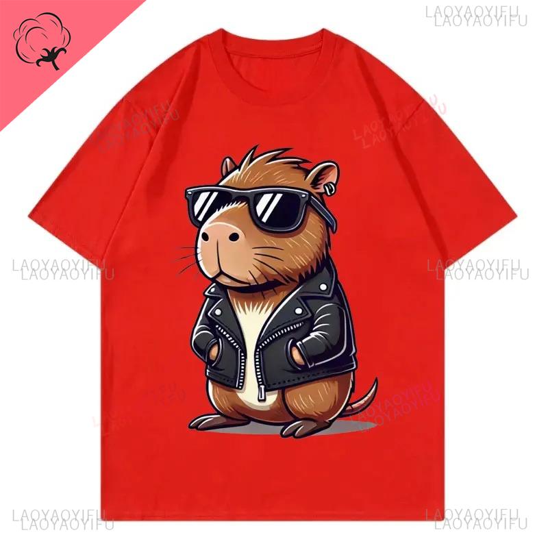 Fashion Cool Capybara Cute Animal Graphic Tshirt High Street Trend Short Sleeve Tshirt Men Female Casual Loose Printed Tshirts