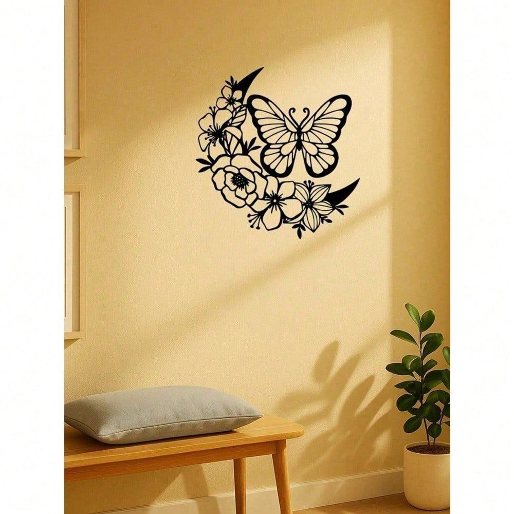 Vintage Metal Wall Art Butterfly Moon Phase Decor Waterproof Rustproof Indoor Outdoor Hanging Living Room Garden Halloween Thanksgiving Gift Farmhouse