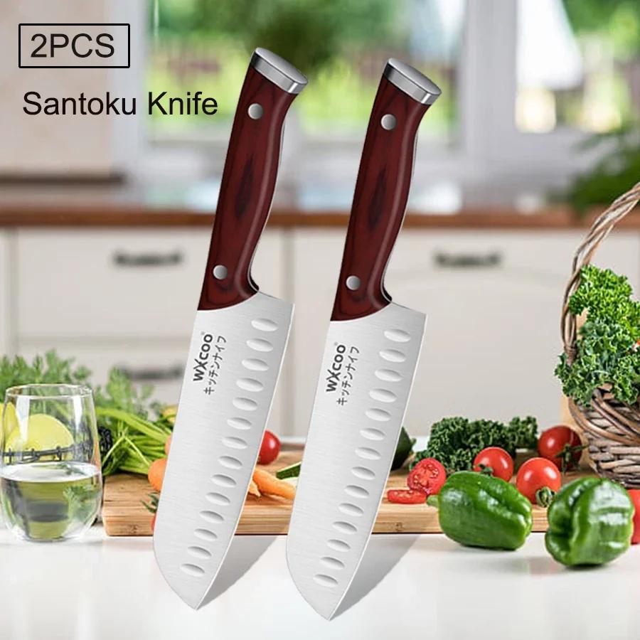 WXCOO Stainless Steel Japanese Chef Knife Wooden Handle Ultra Sharp Fish Bone Fruit Meat Cleaver Santoku Slicing Kitchen Knives