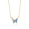 ANENJERY Butterfly Necklace for Women Blue Drop Glaze Clavicle Chain Necklaces Party Jewelry Gifts