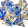 7 Pcs Blue Golden Number Sharp Edge Resin Dice Polyhedral Dice Suitable for Role-Playing RPG    Board Game